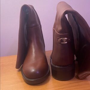 Sam Edelman Brown Leather Ankle Booties with Gold Buckle